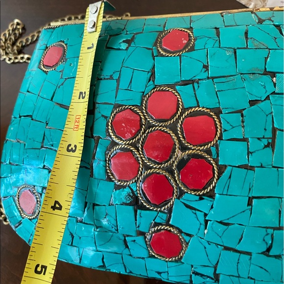 Antik Kraft Metal Convertible Turquoise Purse Mosaic Tiles Gold chain NWT - Picture 12 of 14